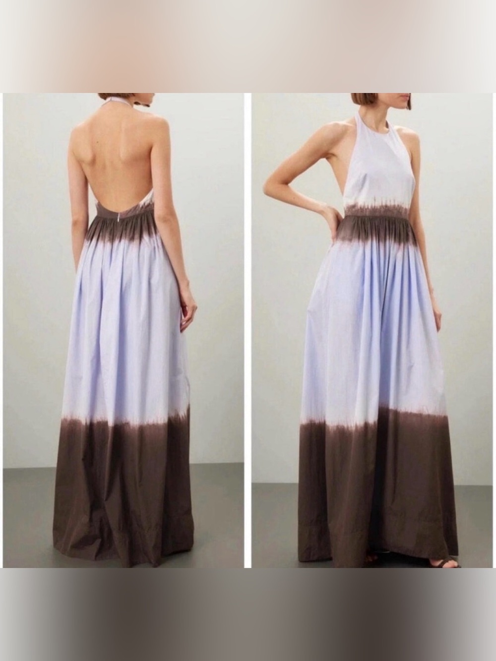 A.L.C. Dip-dyed Backless Halter Maxi Dress in Light Blue Pink & Purple Brown